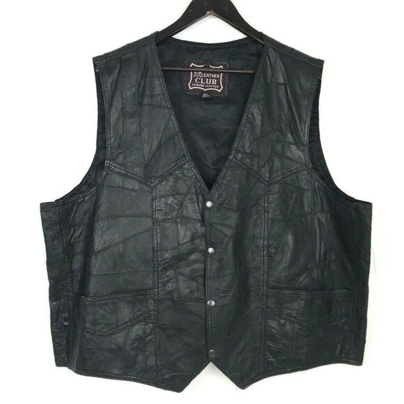 Vtg LC Leather Club Black Leather Vest Snap Front Western Motorcycle Biker Sz 54 - Picture 11 of 11